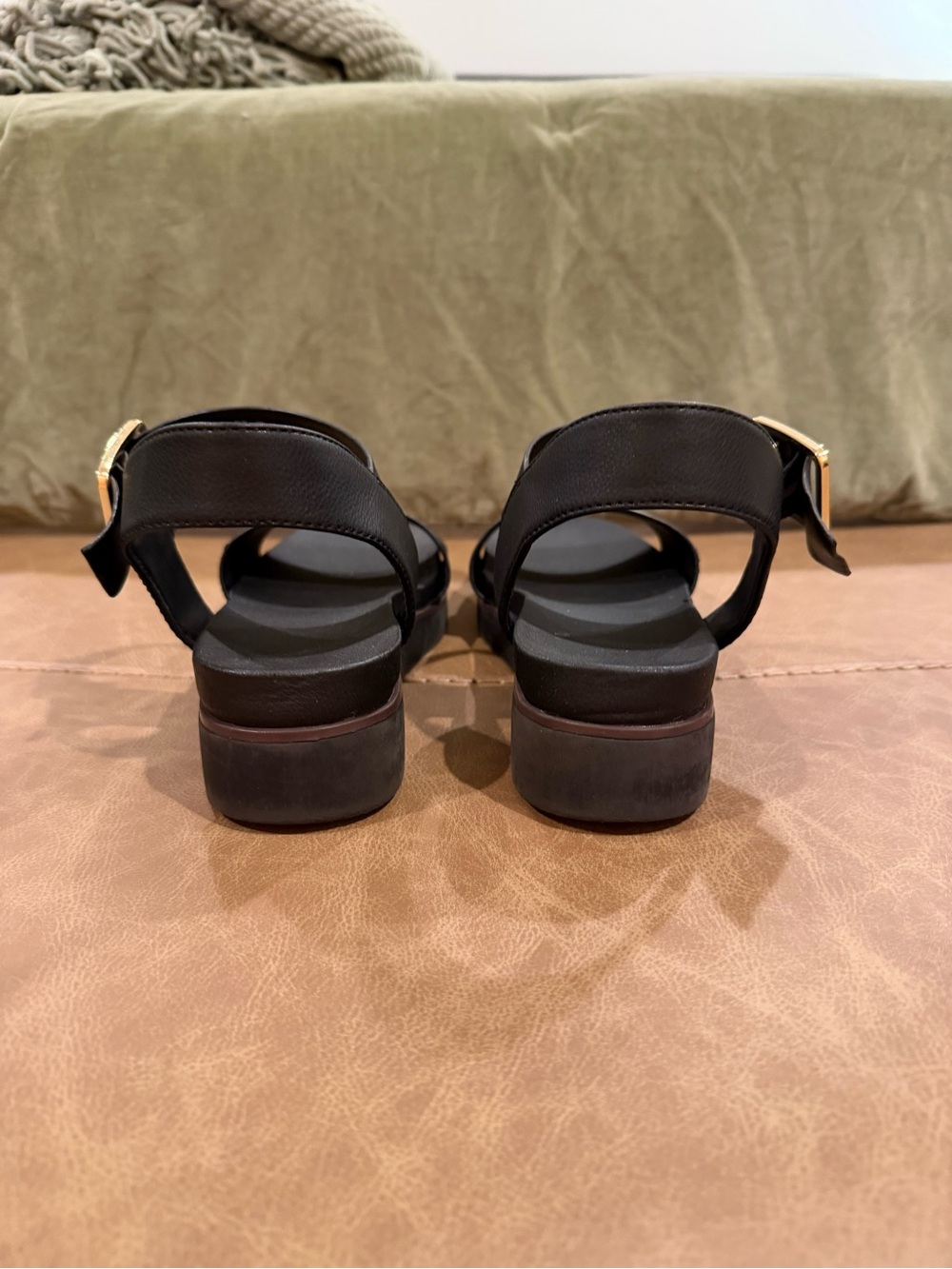 Life Stride Black Platform Ankle-Strap Sandals with Gold Buckle - Picture 3 of 5